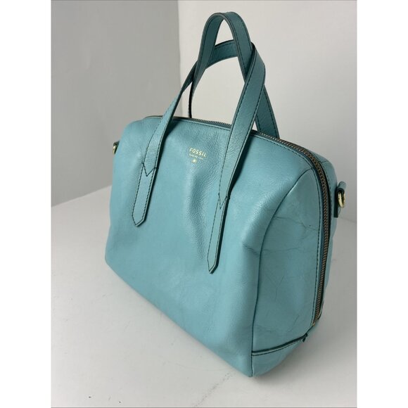 FOSSIL Sydney Leather Satchel Blue Hand Bag *missing Shoulder Strap* Cow Hide - Picture 2 of 10